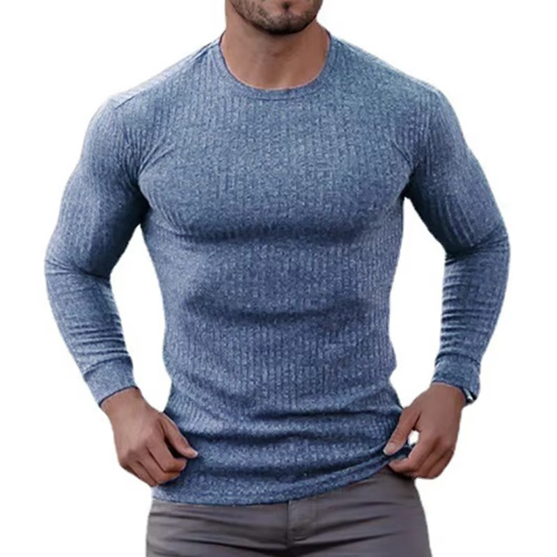 Street-Wave Men's Autumn Quick Dry Knit Long Sleeve Fitness Shirt Moisture Wicking Athletic Top