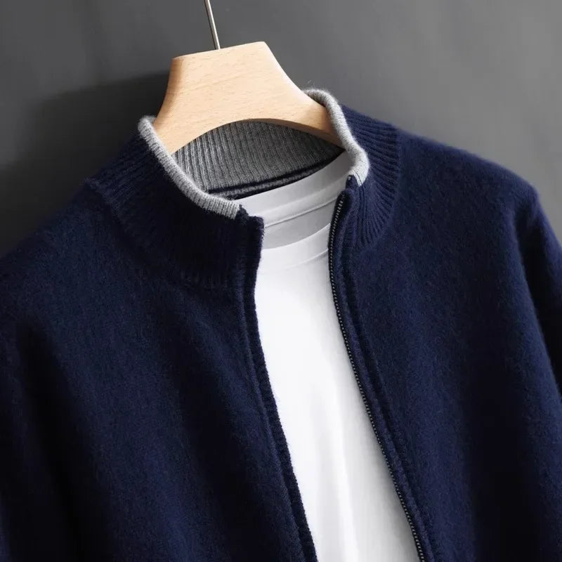 Oliver Mock Neck Knit Jacket For Men Zip Up With Ribbed Trim For Sophisticated Casual Style