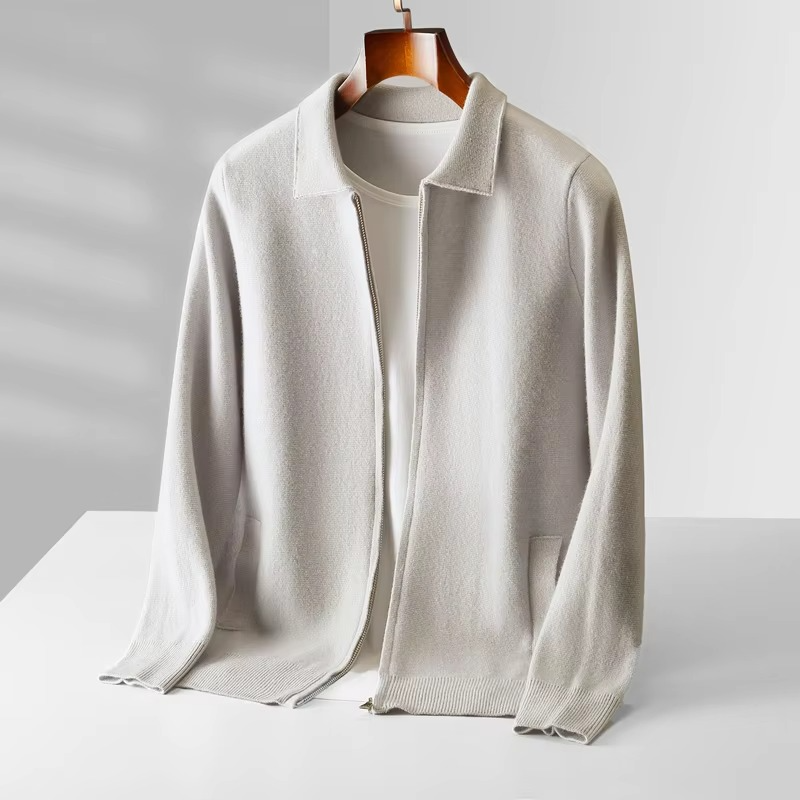 Street-Wave Men's 100 Percent Wool Cardigan Sweater With Classic Knit Lapel Design For Timeless Warmth