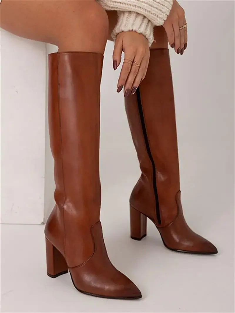 Street-Wave Elodie Boots Knee-High Faux Leather Elegant Shoes For Women With All-Day Comfort