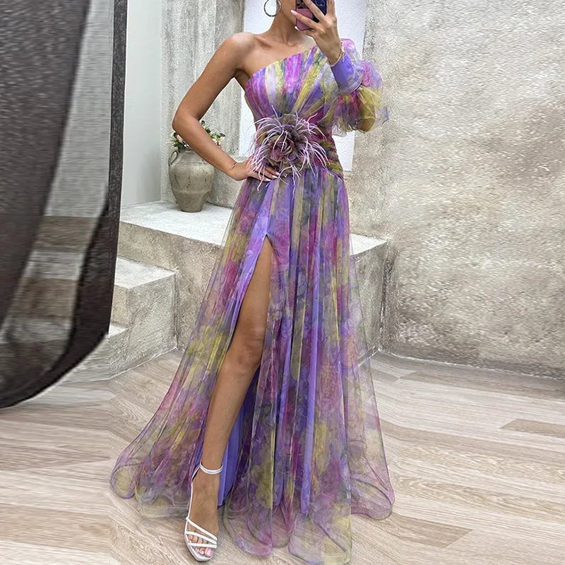 Floral Tulle Dress Street Wave For Women Floor Length Glam