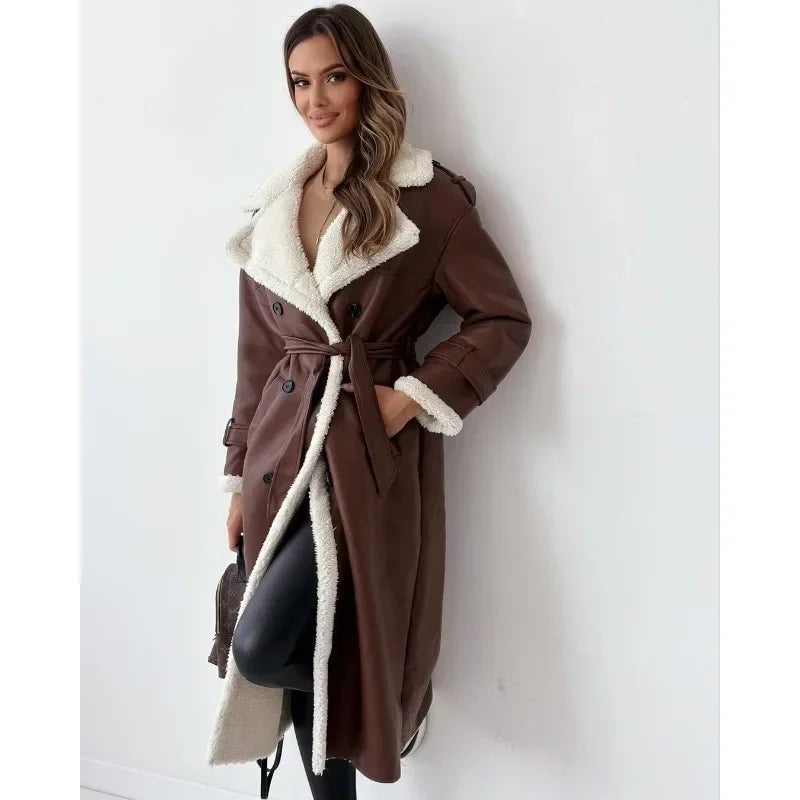 Streetwave Womens Winter Coat With Shearling Lining Trench Inspired Cozy Warmth For Cold Days