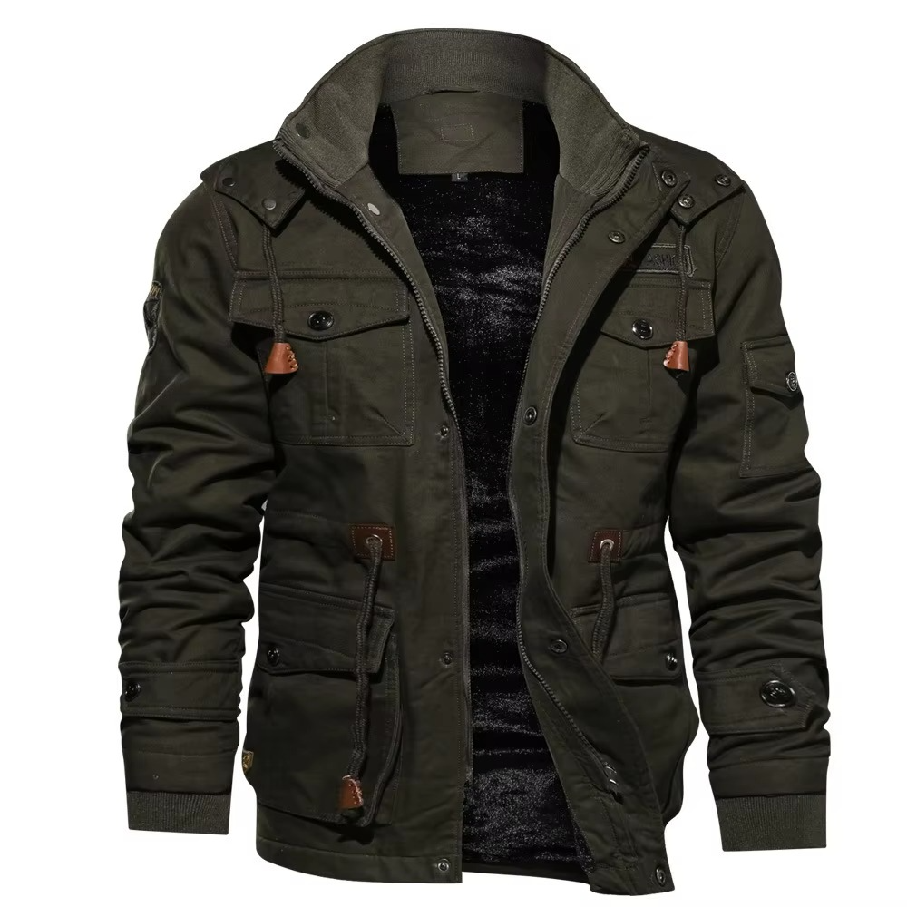 Street-Wave Mens Fleece Lined Hooded Cargo Jacket Winter Warmth and Outdoor Comfort Water Resistant