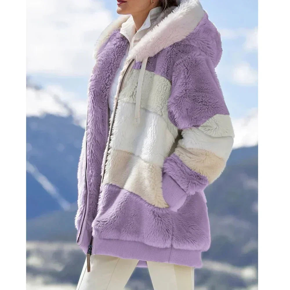 Streetwave Hooded Fleece Jacket Women Cozy Warmth Zip Front With Multiple Pockets Everyday Streetwear