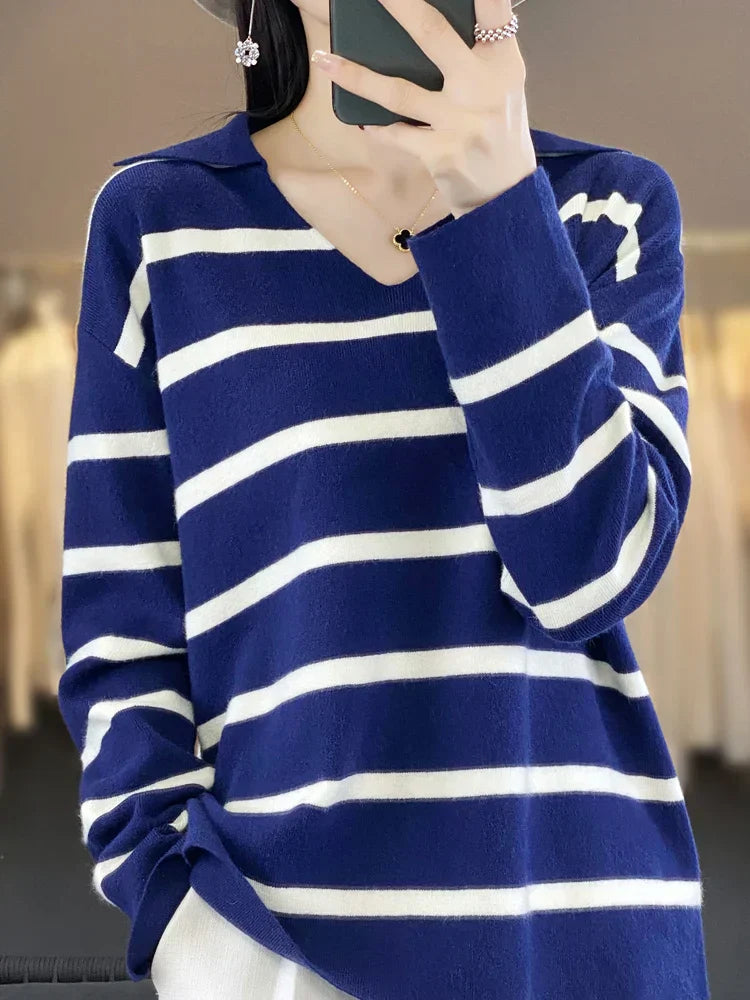 Street-Wave Striped Knit Sweater For Women Elegant Cozy Winter Pullover With Premium Comfort