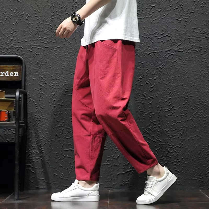 Men's 100 Percent Cotton Japanese Style Cropped Pants Loose Summer Casual Fit Up To 5XL