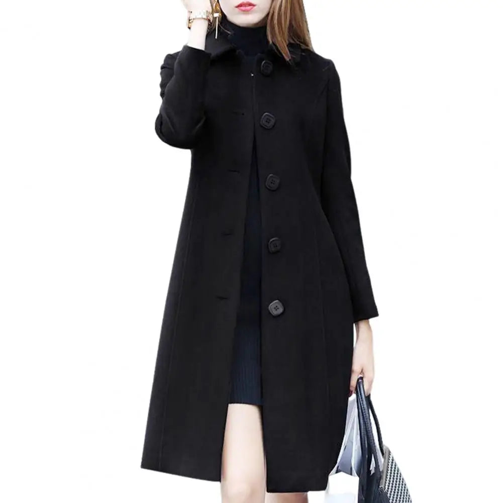 Street-wave Wool Coat With Button Front For Women Elegant Warmth And Classic Comfort