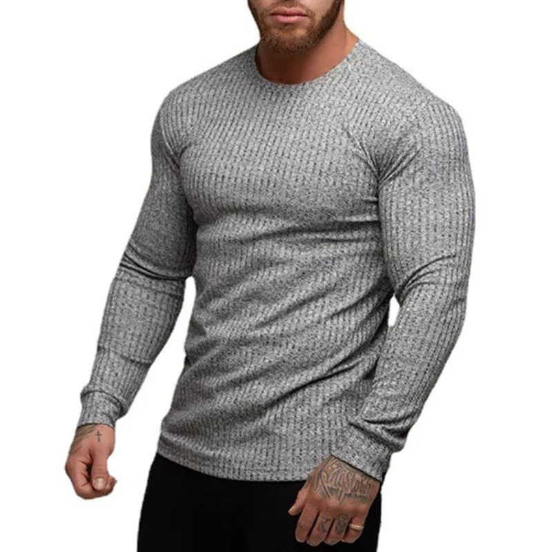 Street-Wave Men's Autumn Quick Dry Knit Long Sleeve Fitness Shirt Moisture Wicking Athletic Top