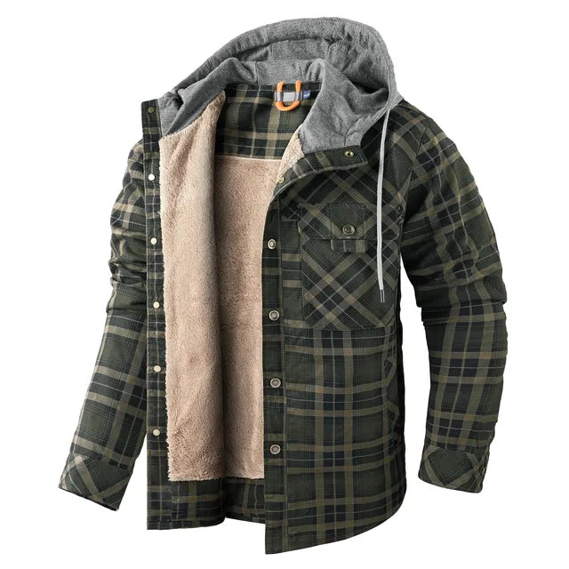 Street Wave Warm Plaid Shirt Jacket With Hood Lined Sherpa For Outdoor Adventurers