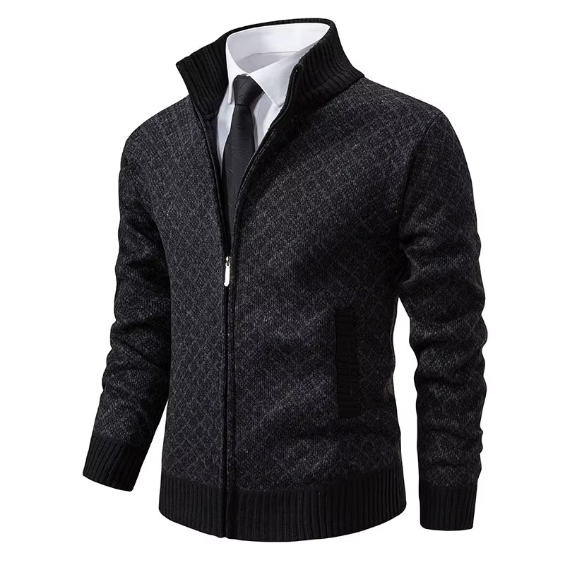 Mens Knitted Stand Collar Zip Up Cardigan Sweater Lightweight Casual Wear For Everyday Style Street-Wave