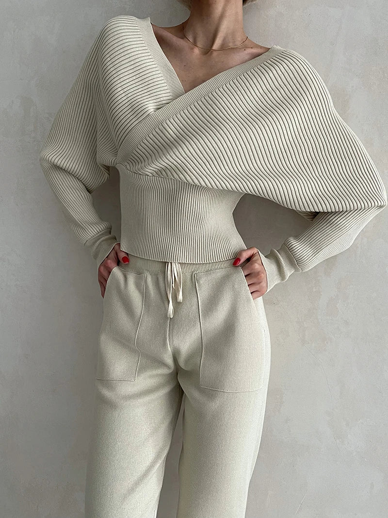 Street-Wave Lumarith Sporty Two Piece Set Breathable Knit Sweater And Jogger For Women
