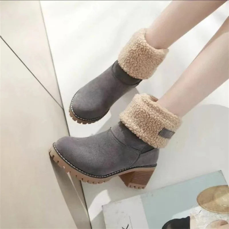 Street-Wave Shearling Boots Square Toe Block Heel Women