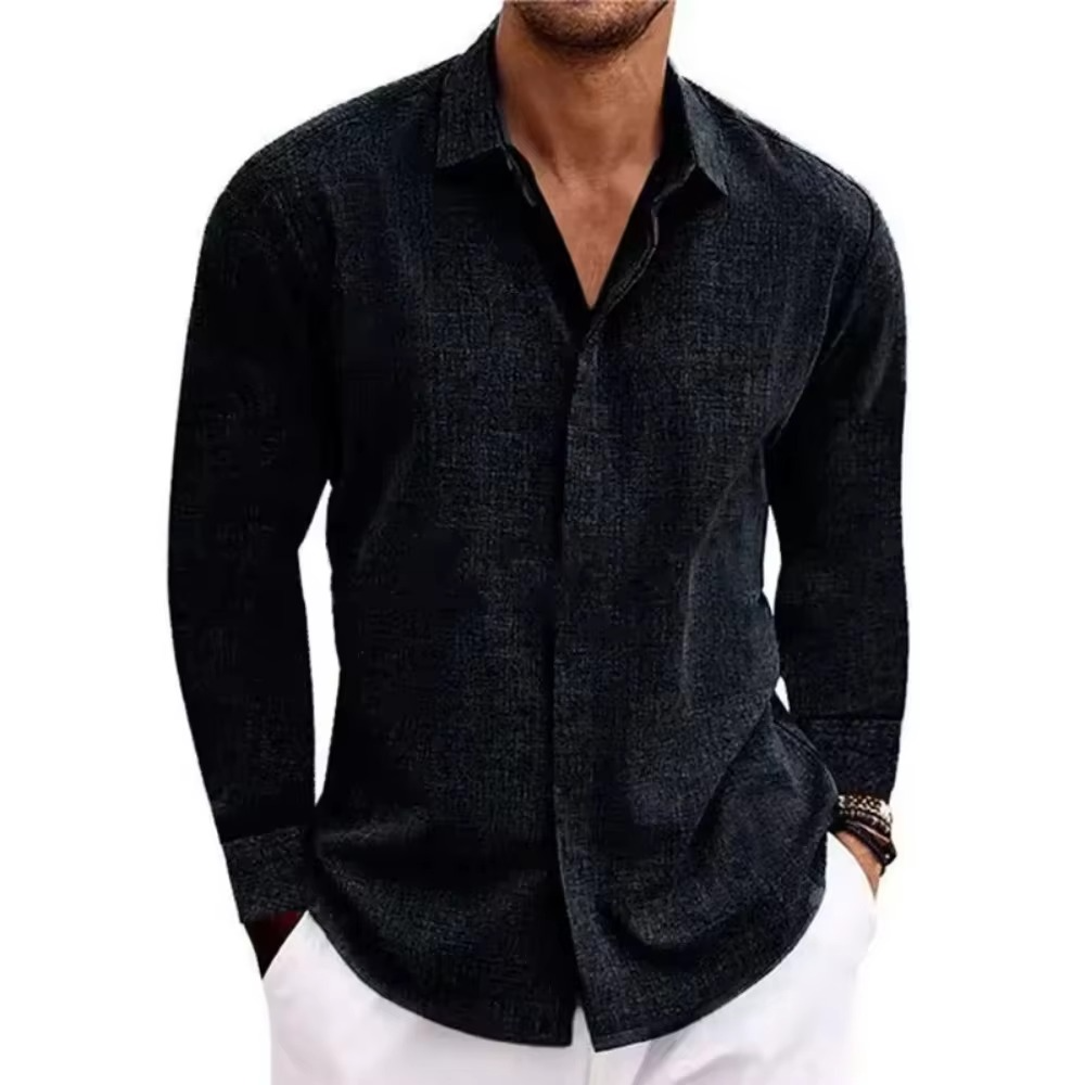 Street-Wave Men's Solid Color Linen Long Sleeve Button Down Shirt For Everyday Casual Wear