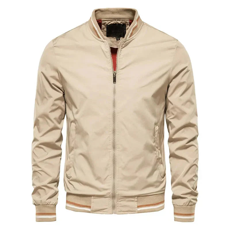 Freddie Regular Fit Bomber Jacket For Men With Ribbed Trim And Striped Accents Olive Green