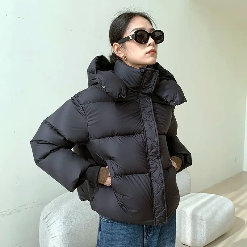 Street Wave Womens Puffer Jacket With High Collar Oversized Fit Warm Insulated Coat