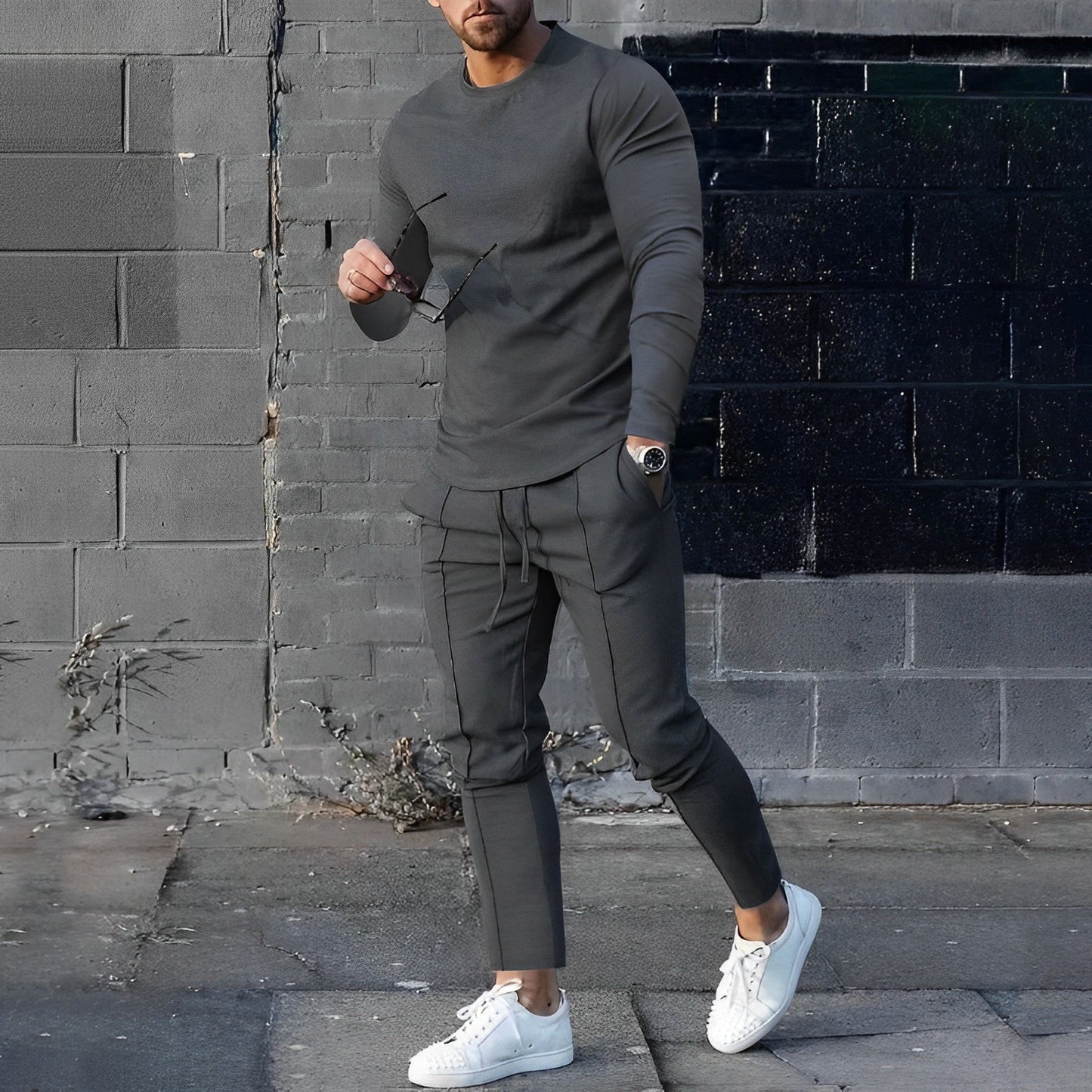 Street-wave Mens Premium Pullover And Pants Set For Autumn Warmth And Sophisticated Style