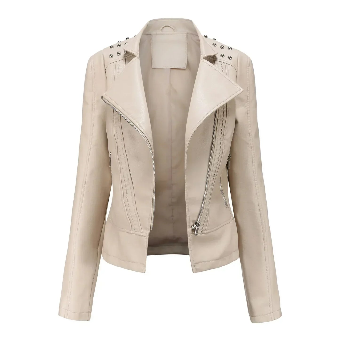 Streetwave Leather Look Jacket For Women With Studded Shoulders And Zip Cuffs Premium Style