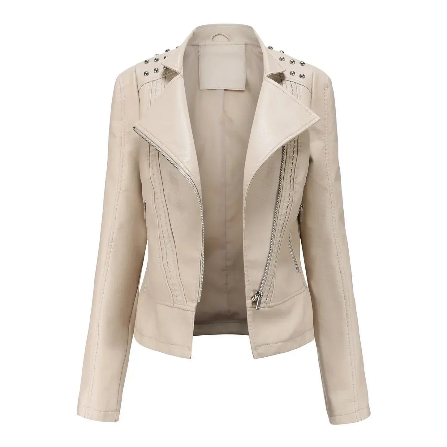 Street-wave Women Leather Motorcycle Jacket Vintage Purple Studded Shoulders Breathable Tailored Fit