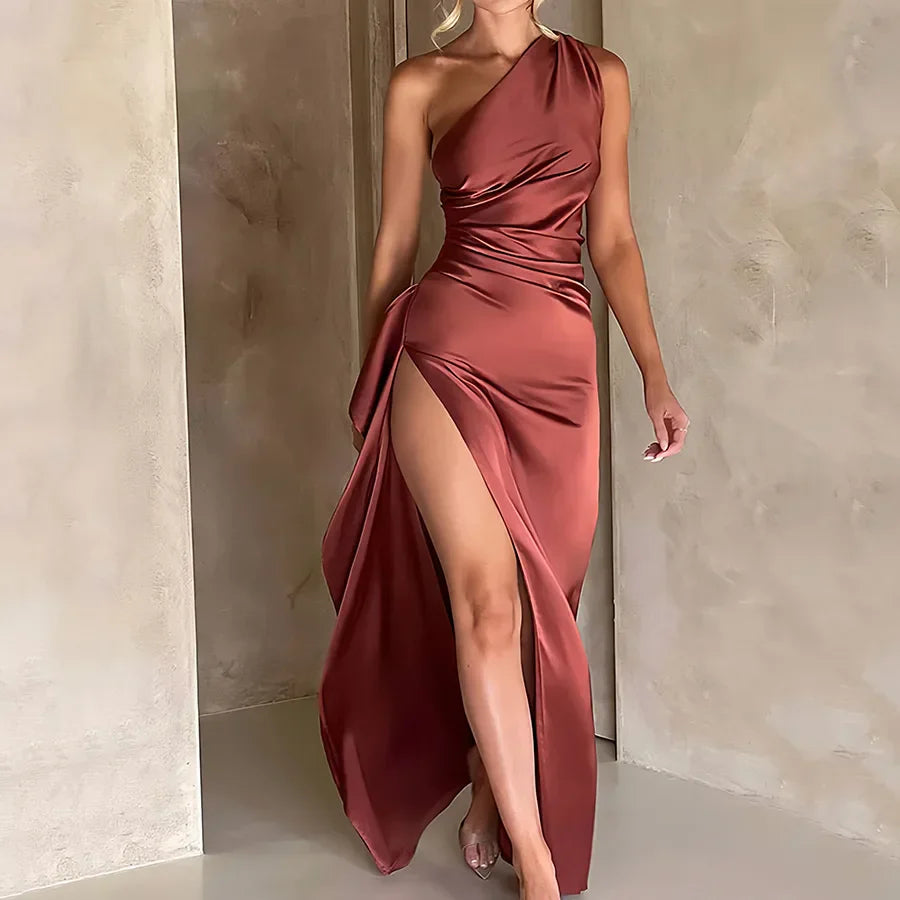 One Shoulder Satin Dress By Street-Wave For Women Elegant Evening Glamour
