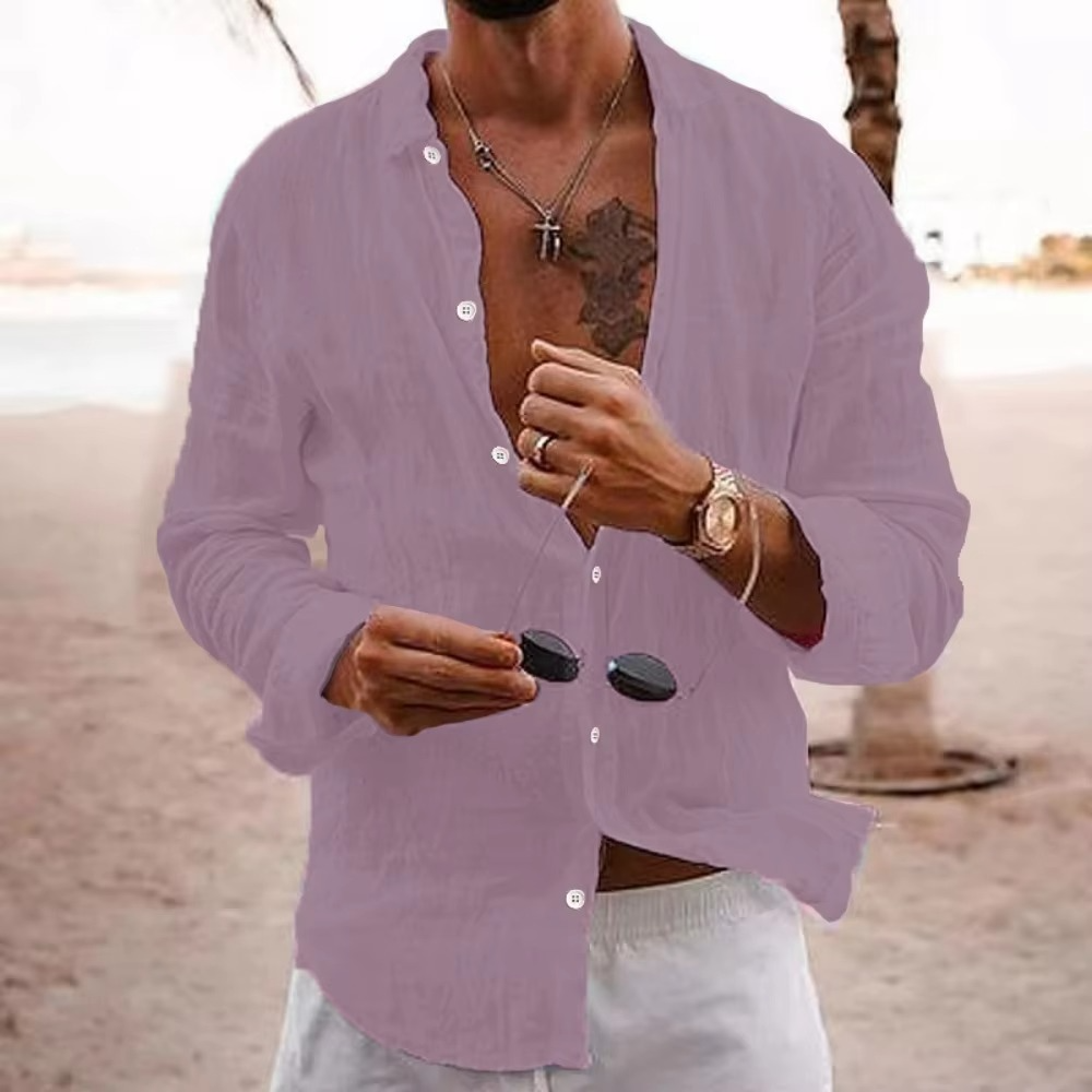 Men's Cotton Linen Casual Shirt Breathable Lightweight Loose Fit for Everyday and Vacation Wear