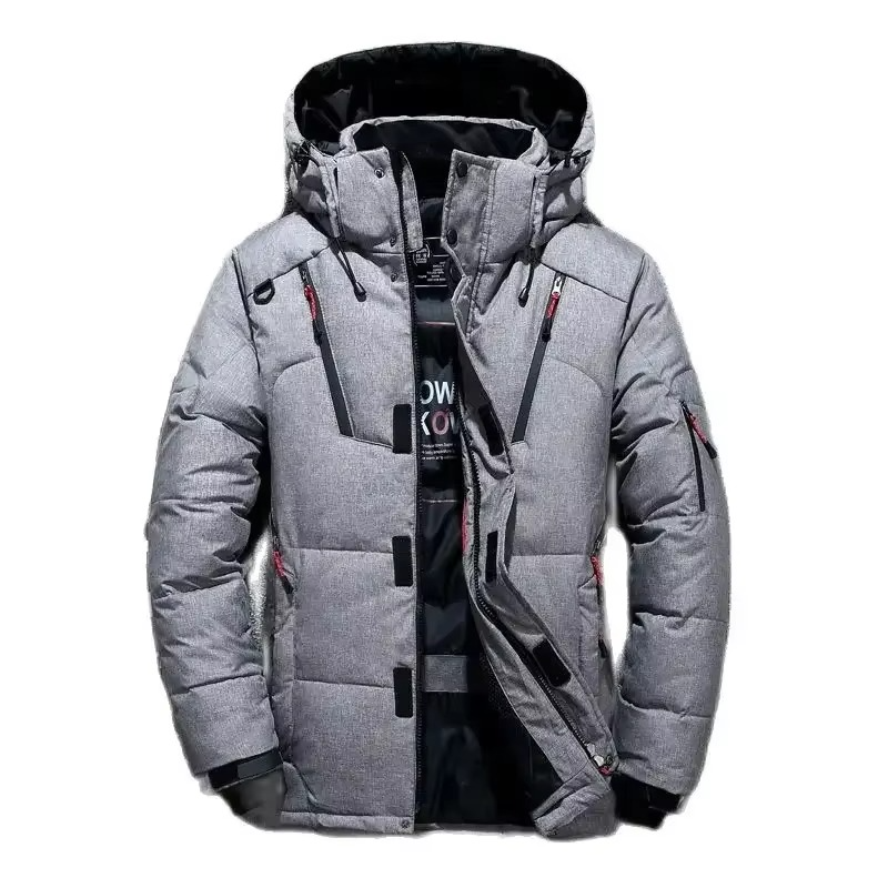 Men's White Duck Down Parka For Extreme Cold -20F Hooded Winter Coat With Weatherproof Shell