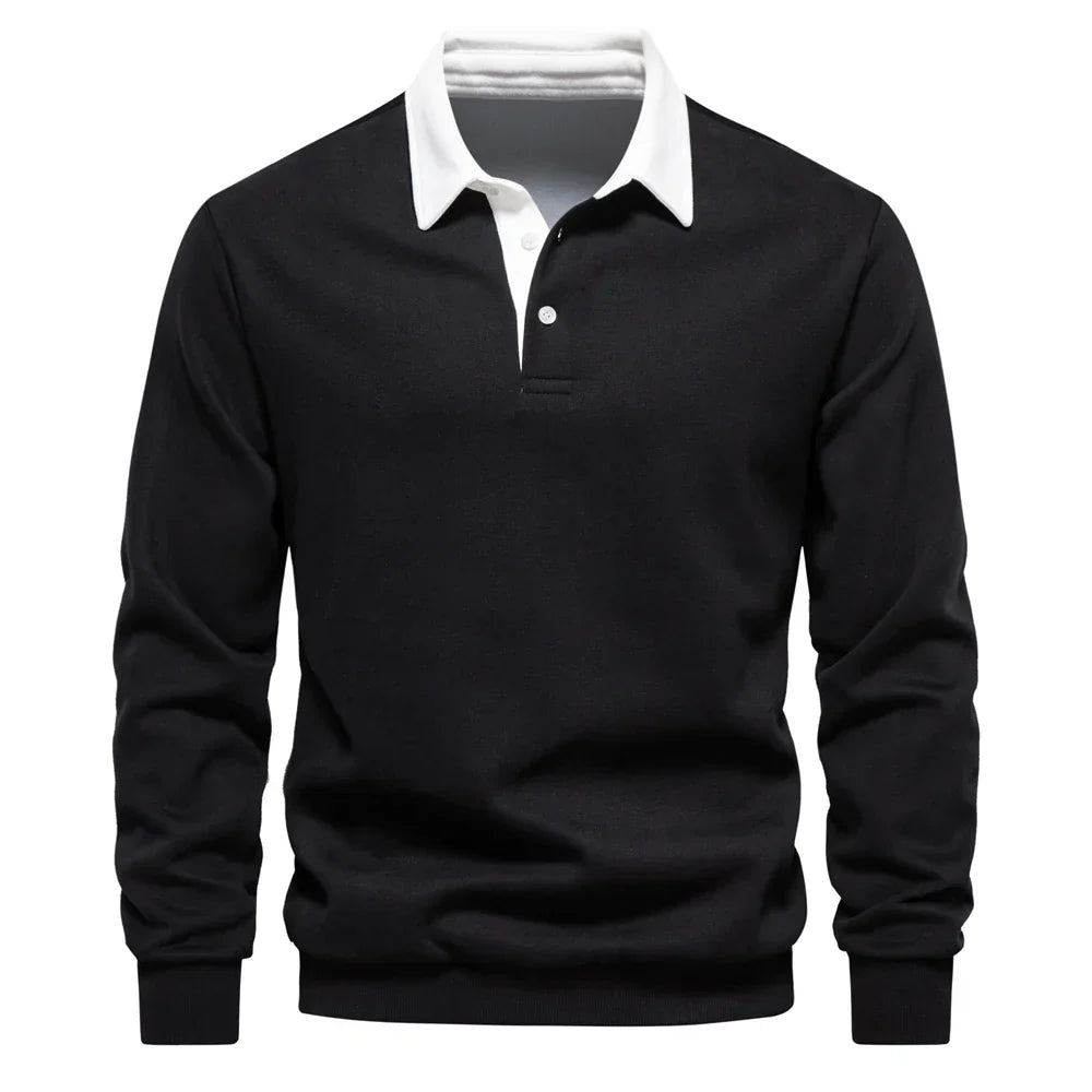 Street-Wave Camden Polo Cotton Pullover Navy Knit With White Collar Mens Classic Polo Sweater