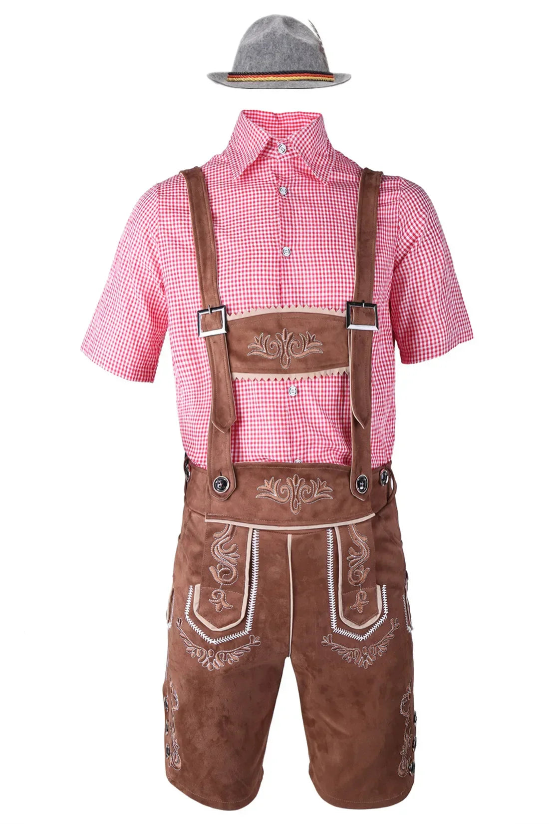 Street Wave Lederhosen Set For Men With Embroidered Shorts Shirt Hat Oktoberfest