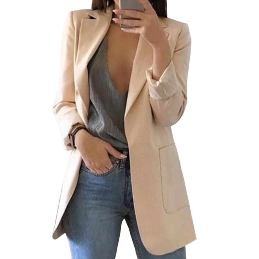 Street-wave Women Blazer Longline Open-Front Tailored Fit Chic Office Outerwear for Fall Formal Events