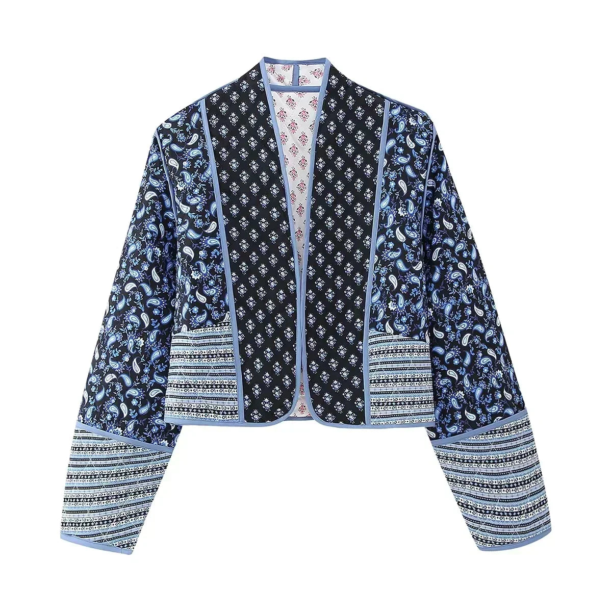 Street-wave Vintage Patchwork Floral Blazer For Women Timeless Chic Versatile Quilted Jacket