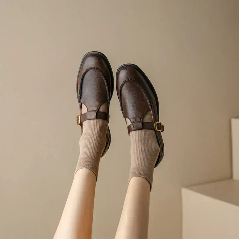 Women's T-Strap Low Heel Shoes with Round Toe and Retro Design
