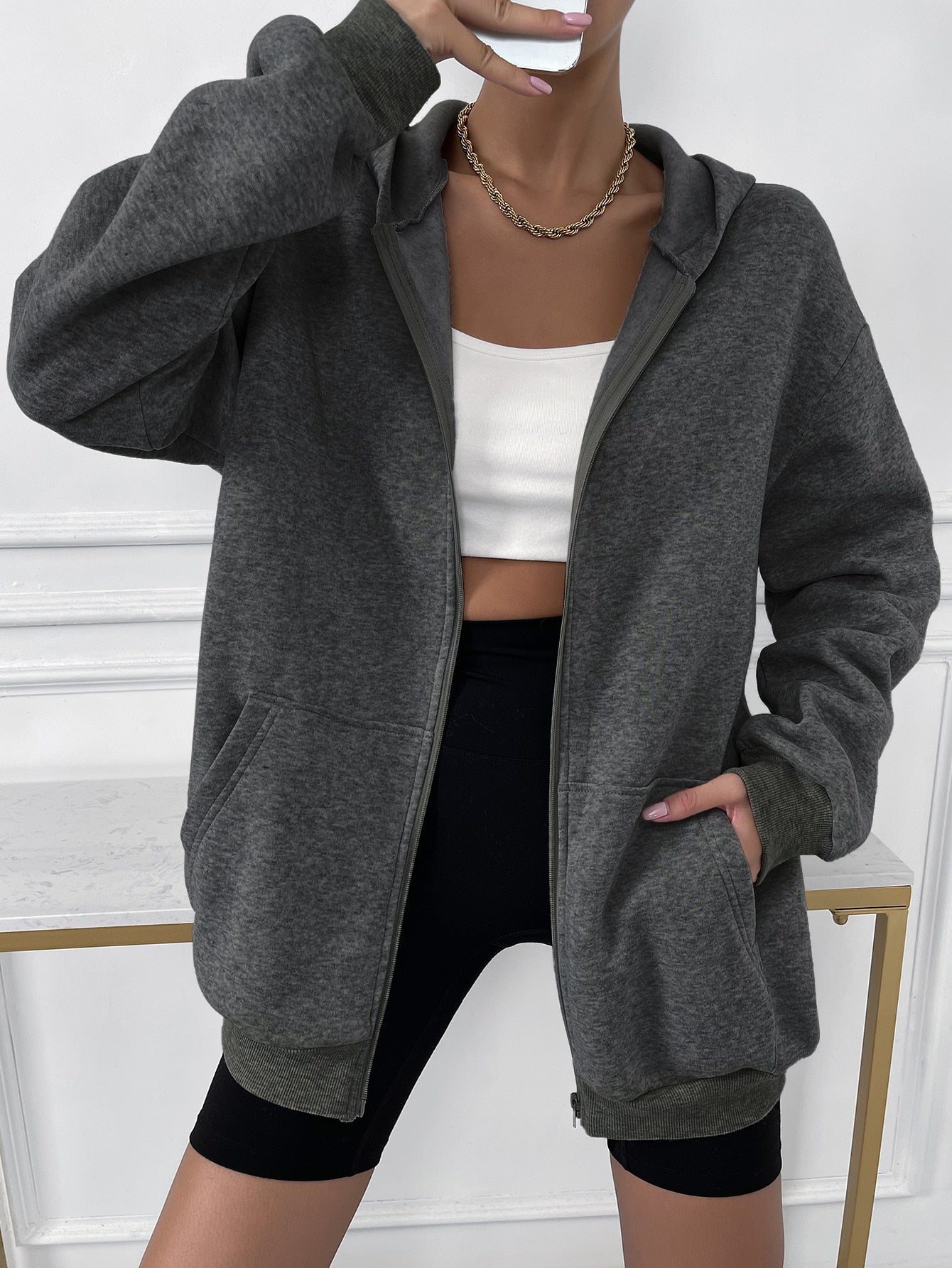 Street-Wave Hooded Zip Hoodie For Women - Cozy, Durable Everyday Outerwear With Pockets