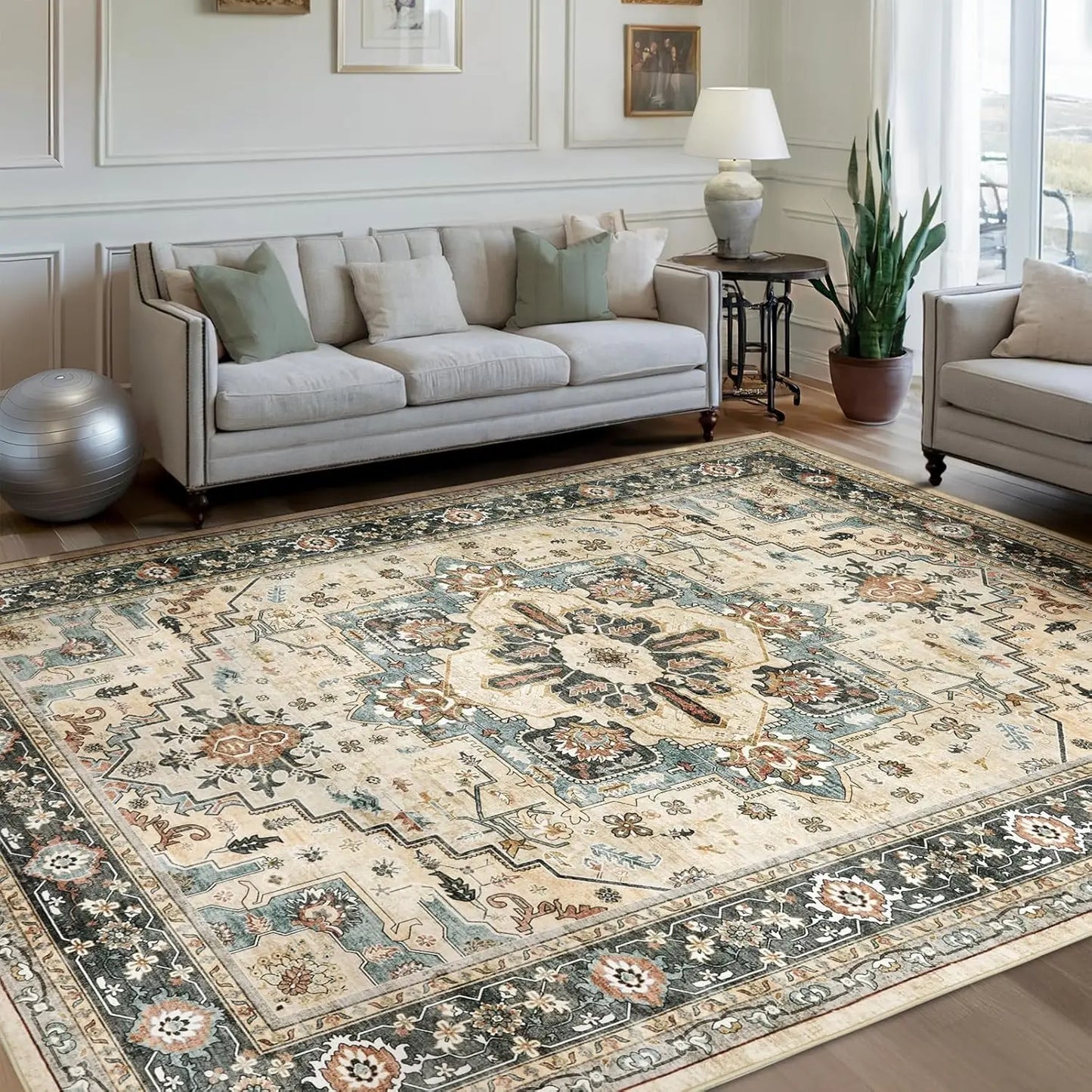 Persian Pattern Rug Blue Non Slip Floor Mat Home Eprolo