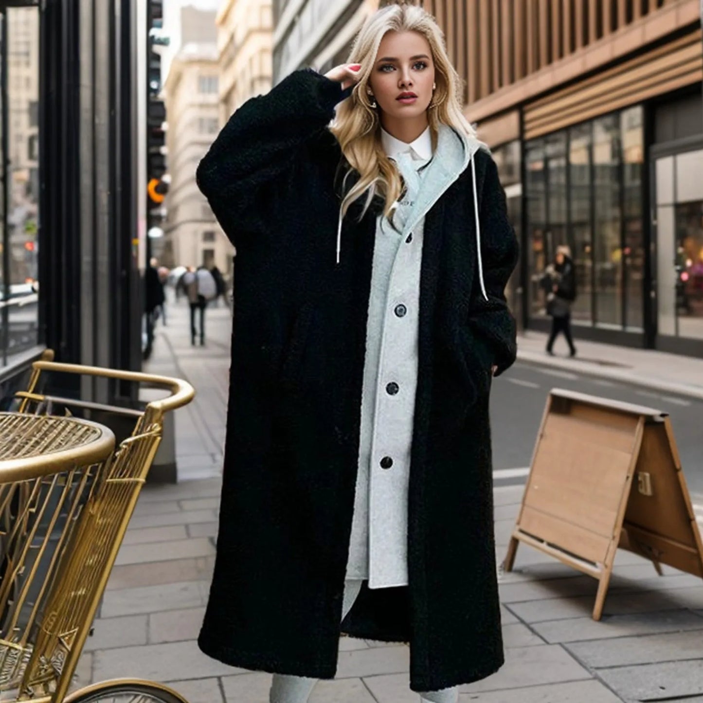 Street-Wave Long Teddy Coat Hoodie For Women Warm Cozy Timeless Chic Versatile Everyday Wear