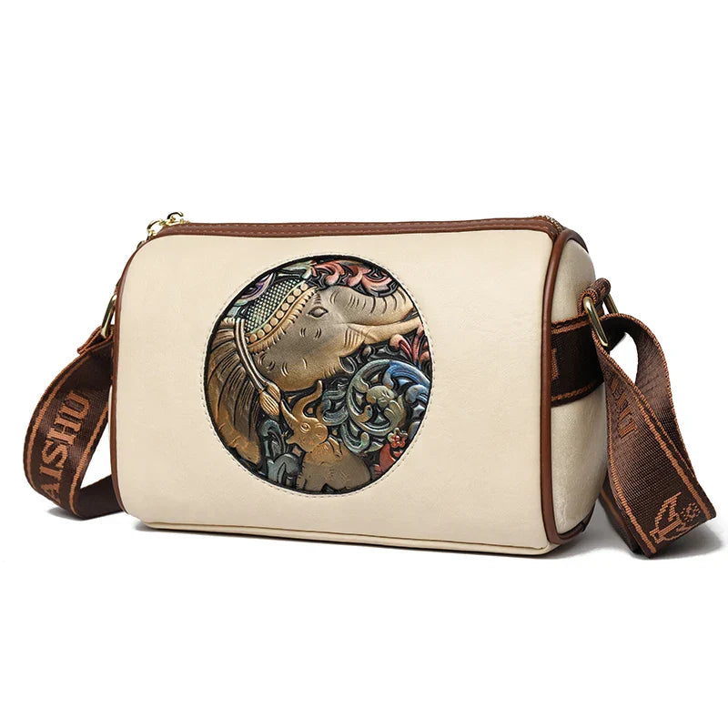 Street-Wave Embossed Elephant Leather Shoulder Bag - Symbol Of Luck, Strength And Wisdom