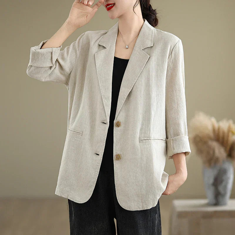 Street-wave Linen Jacket For Women Breathable Lightweight Comfort Keeps Shape Pink Blazer