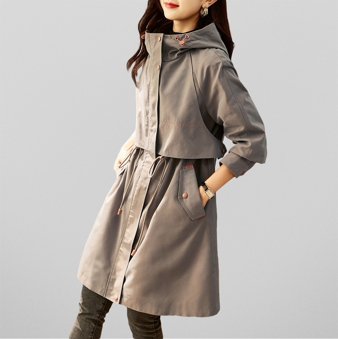 Street-Wave Red Hooded Jacket For Women With Adjustable Waist For Tailored Comfort And Versatility