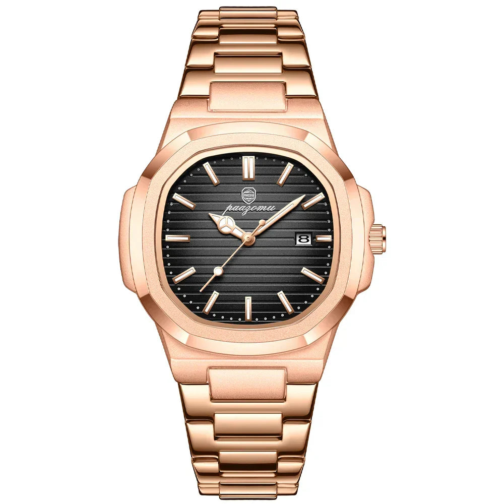 Street-Wave Foundation Stainless Steel Watch With Quartz Movement Water Resistant Luminous Hands Date Display For Men