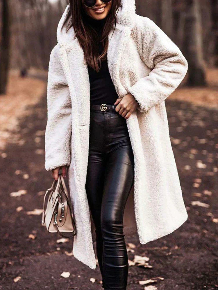 Street Wave Teddy Coat For Women Cozy Warmth Soft Sherpa Texture Elegant Long Coat