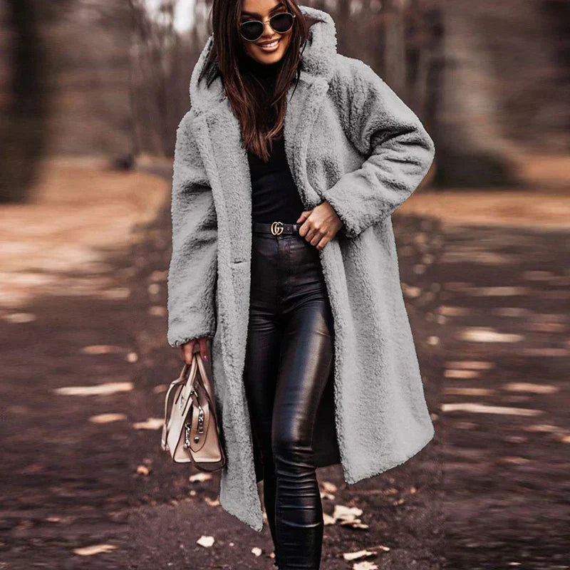 Street-Wave Plush Faux Fur Long Coat For Women Cozy Warmth Elegant Winter Outerwear