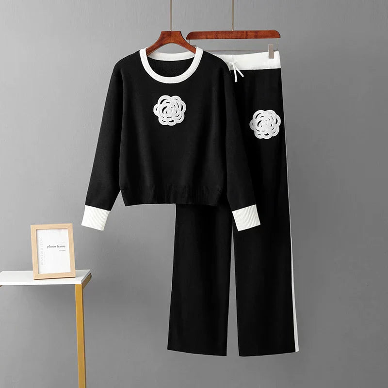 Streetwave Manon Two Piece Set For Women Comfortable Cozy Loungewear With Black Floral Patch