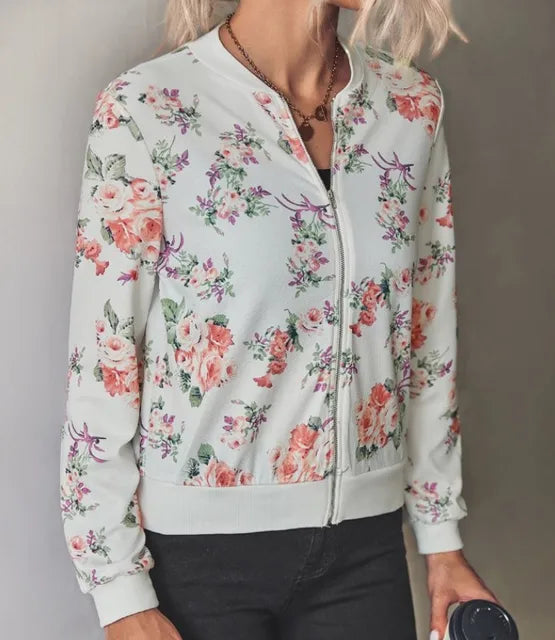 Street Wave Floral Bomber Jacket For Women Cozy Everyday Wear With Relaxed Fit And Lightweight Feel