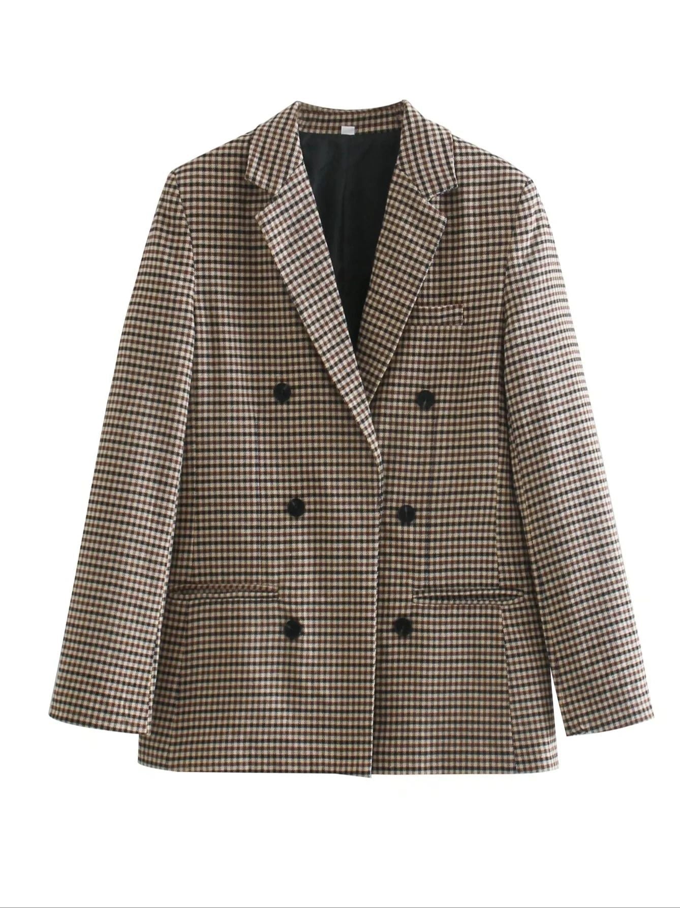 Street-wave Plaid Blazer For Women Breathable Cotton Poly Blend All Night Comfort Elegant Chic
