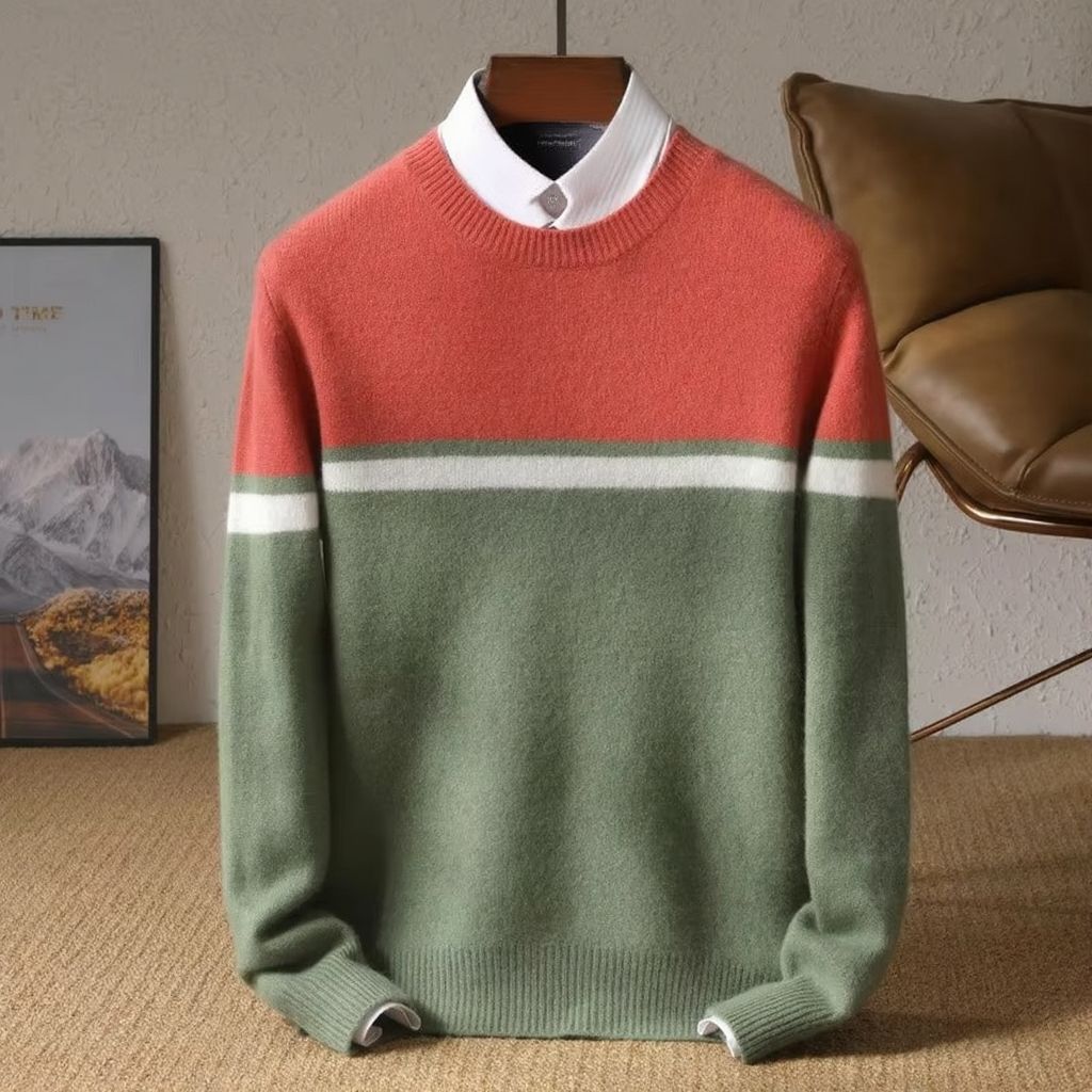 Street-Wave Men's 100% Merino Wool Sweater With Contrast Panel Design For Warmth And Breathable Comfort