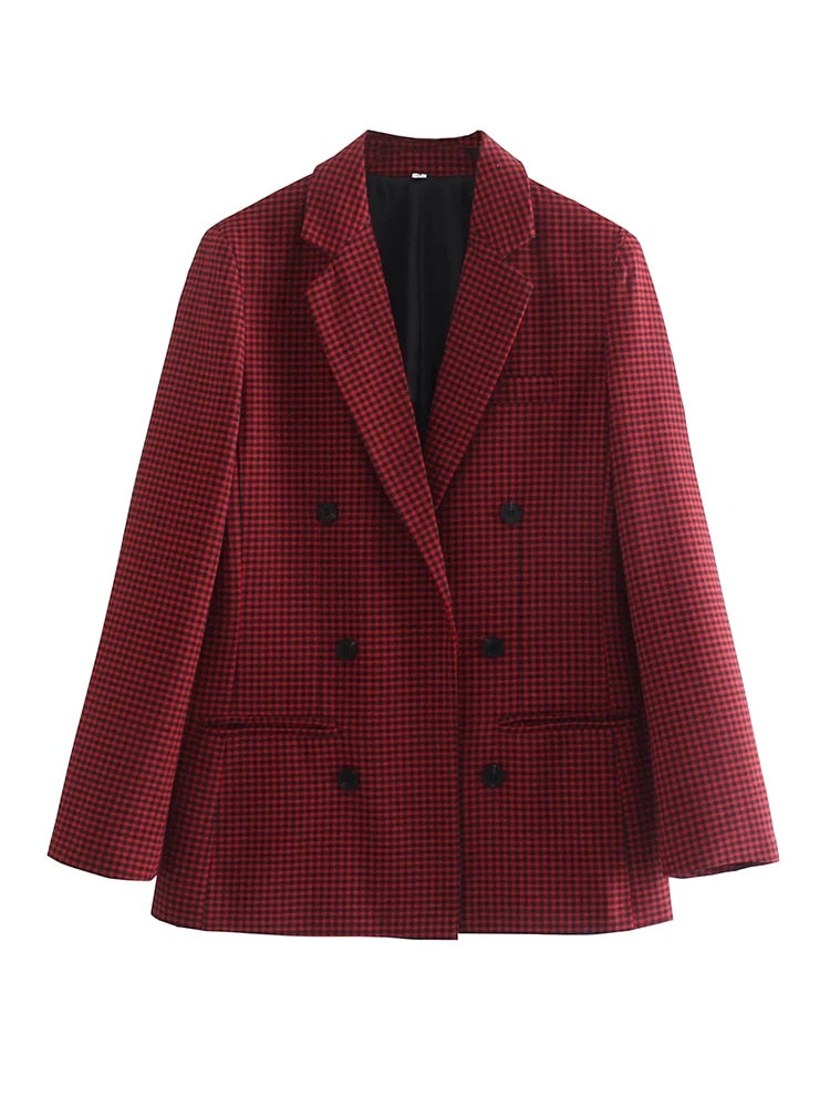 Street-wave Plaid Blazer For Women Breathable Cotton Poly Blend All Night Comfort Elegant Chic