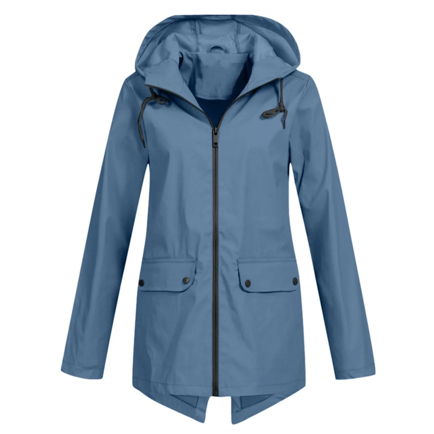 Street-wave Waterproof Hooded Ladies Jacket With Front Zipper Casual Rainwear For Autumn Winter