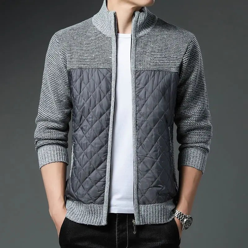 Street-Wave Mens Knit Jacket With Quilted Panels For Warmth, Comfort, And Everyday Street Style