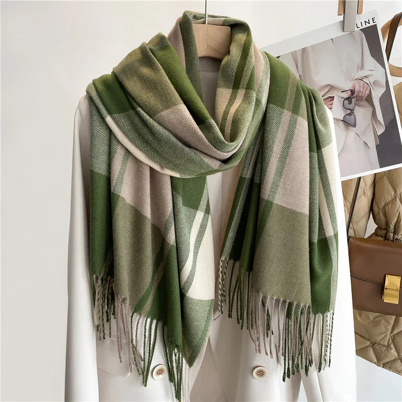 Ginevra Fringed Check Scarf | Full-Length Scarf