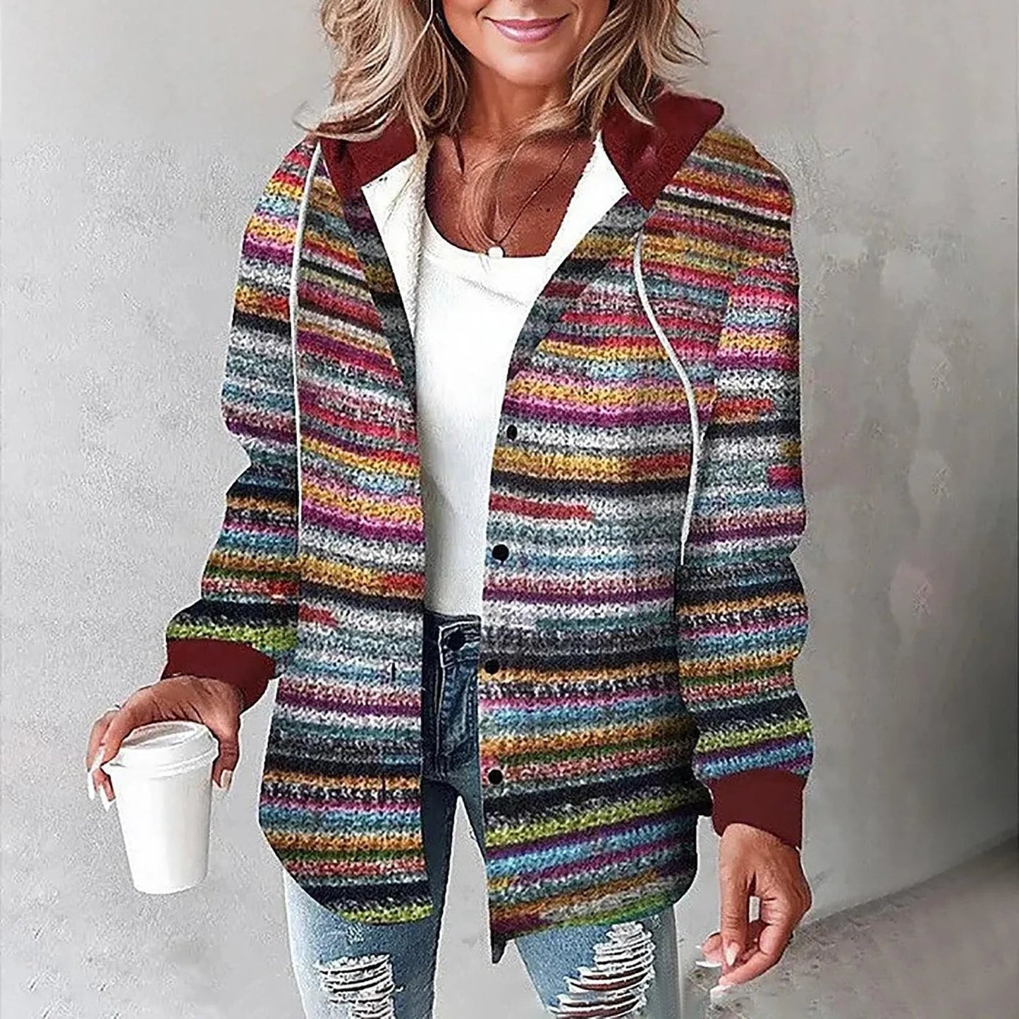 Street-Wave Plaid Striped Hoodie For Women Cozy Fleece-Lined Warmth Relaxed Fit Everyday