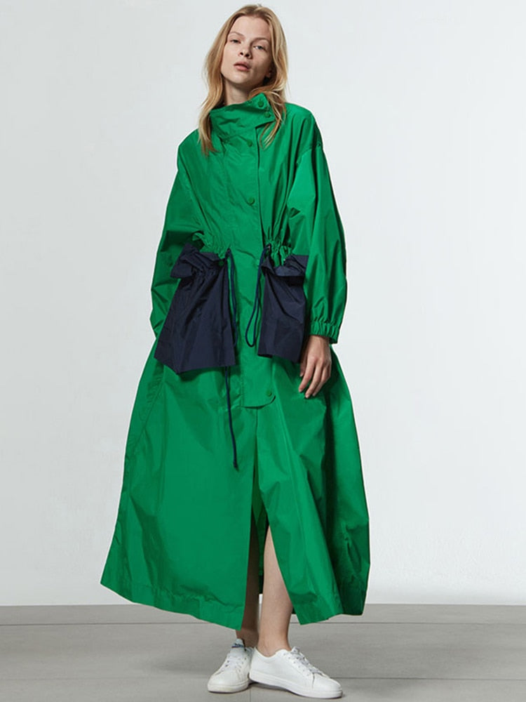 Streetwave Green Long Coat For Women Warm Elegant Winter Outerwear With Flattering Silhouette