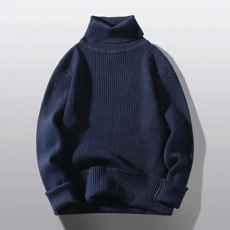 Street Wave Ribbed Rollneck Sweater Soft Warm For Layering Unisex Everyday Wear Cozy Knit Top
